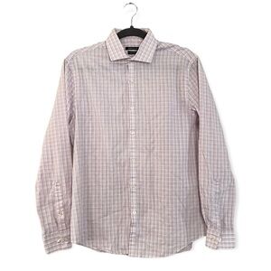 Van Heusen Extra Slim Pink Gray Checked Plaid Dress Shirt Button Down 15/15.5